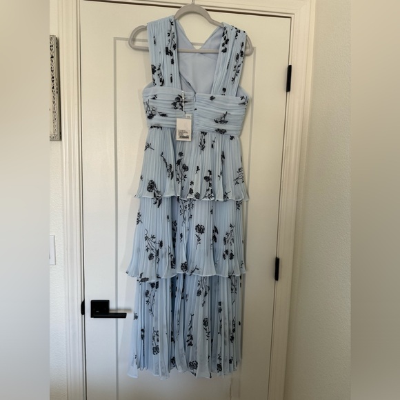 SELF- PORTRAIT BLUE FLORAL SILHOUETTE CHIFFON CROSSOVER MIDI DRESS - Picture 5 of 11